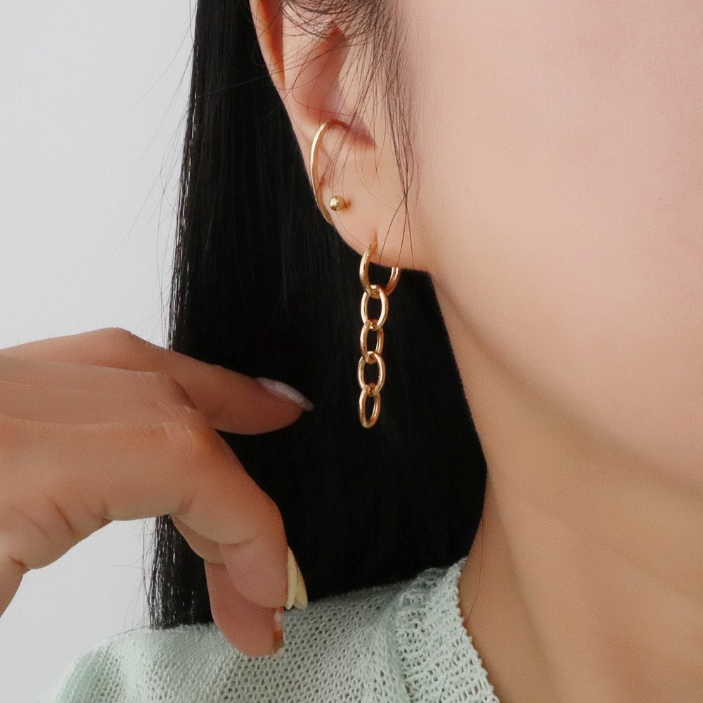 Oval ring chain earrings 14K,18K 타원 고리 체인 원터치 귀걸이